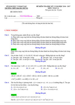 đề thi hk2 toán 11 năm học 2016 – 2017 trường thpt hai bà trưng – tt. huế