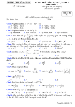 đề thi hk2 toán 11 năm học 2016 – 2017 trường thpt nống công 3 – thanh hóa