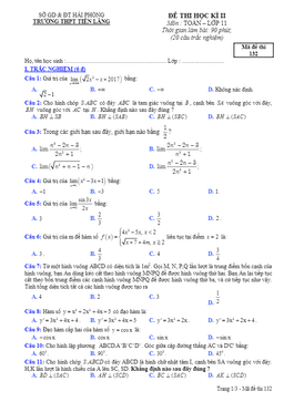đề thi hk2 toán 11 năm học 2016 – 2017 trường thpt tiên lãng – hải phòng