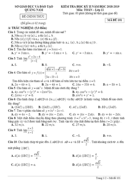 đề thi hk2 toán 11 năm học 2018 – 2019 sở gd và đt quảng nam