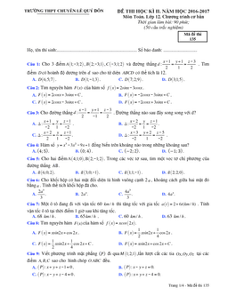 đề thi hk2 toán 12 cơ bản năm học 2016 – 2017 trường thpt chuyên lê quý đôn – quảng trị