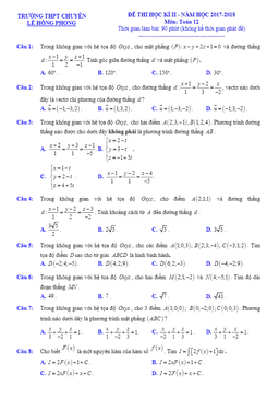 đề thi hk2 toán 12 năm 2017 – 2018 trường chuyên lê hồng phong – tp. hcm