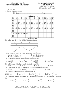 đề thi hk2 toán 12 năm 2018 – 2019 trường thpt lý thánh tông – hà nội