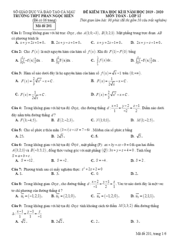 đề thi hk2 toán 12 năm 2019 – 2020 trường thpt phan ngọc hiển – cà mau