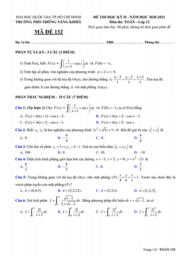đề thi hk2 toán 12 năm 2020 – 2021 trường phổ thông năng khiếu – tp hcm