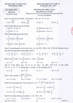 đề thi hk2 toán 12 năm học 2016 – 2017 sở gd và đt đồng tháp