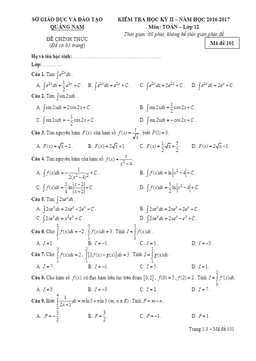 đề thi hk2 toán 12 năm học 2016 – 2017 sở gd và đt quảng nam