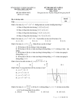 đề thi hk2 toán 12 năm học 2016 – 2017 trường thpt chuyên sơn la