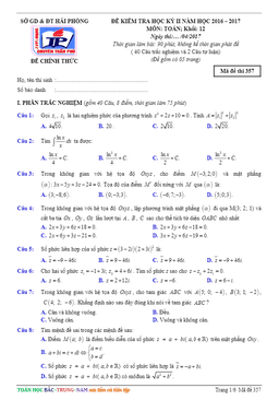 đề thi hk2 toán 12 năm học 2016 – 2017 trường thpt chuyên trần phú – hải phòng