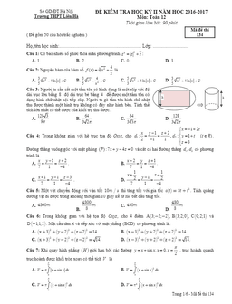 đề thi hk2 toán 12 năm học 2016 – 2017 trường thpt liên hà – hà nội