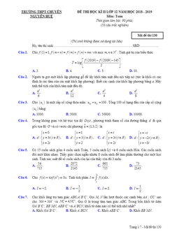 đề thi hk2 toán 12 năm học 2018 – 2019 trường thpt chuyên nguyễn huệ – hà nội