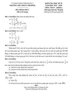 đề thi hk2 toán 6 năm 2019 – 2020 trường thcs đoàn thị điểm – tp hcm