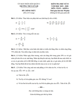 đề thi hk2 toán 6 năm 2019 – 2020 trường thcs lê lợi – tp hcm