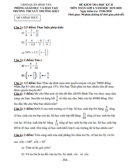 đề thi hk2 toán 6 năm 2019 – 2020 trường thcs lý thường kiệt – tp hcm