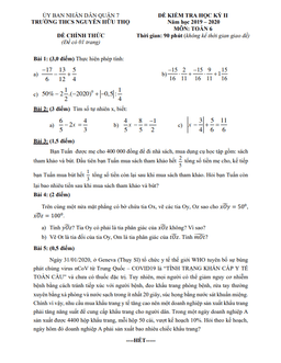 đề thi hk2 toán 6 năm 2019 – 2020 trường thcs nguyễn hữu thọ – tp hcm