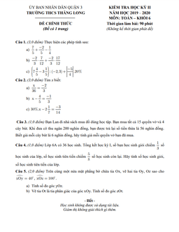 đề thi hk2 toán 6 năm 2019 – 2020 trường thcs thăng long – tp hcm