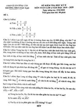 đề thi hk2 toán 6 năm học 2019 – 2020 trường thcs tân tạo – tp hcm