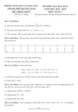 đề thi hk2 toán 7 năm 2018 – 2019 phòng gd&đt thành phố quảng ngãi