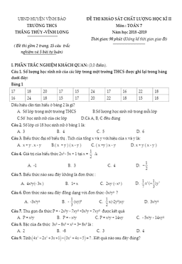 đề thi hk2 toán 7 năm 2018 – 2019 trường thcs thắng thủy – vĩnh long – hải phòng