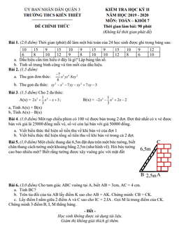 đề thi hk2 toán 7 năm 2019 – 2020 trường thcs kiến thiết – tp hcm