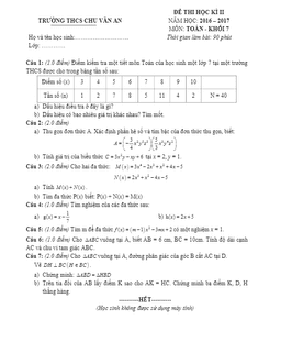 đề thi hk2 toán 7 năm học 2016 – 2017 trường thcs chu văn an – quảng nam