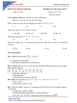 đề thi hk2 toán 7 năm học 2017 – 2018 phòng gd và đt đan phượng – hà nội