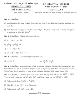 đề thi hk2 toán 8 năm 2018 – 2019 phòng gd&đt tư nghĩa – quảng ngãi