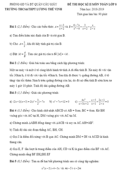 đề thi hk2 toán 8 năm 2018 – 2019 trường lương thế vinh – hà nội