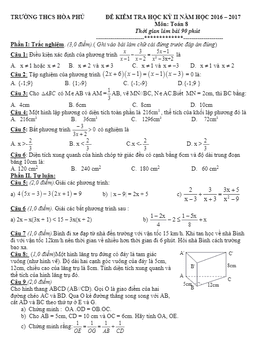 đề thi hk2 toán 8 năm học 2016 – 2017 trường thcs hòa phú – tp. hcm