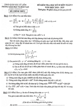đề thi hk2 toán 9 năm 2018 – 2019 phòng gd&đt bắc từ liêm – hà nội