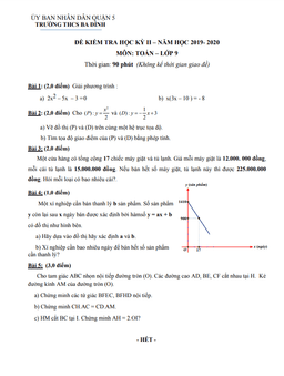 đề thi hk2 toán 9 năm 2019 – 2020 trường thcs ba đình – tp hcm