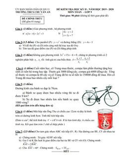đề thi hk2 toán 9 năm 2019 – 2020 trường thcs chu văn an – tp hcm