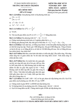 đề thi hk2 toán 9 năm 2019 – 2020 trường thcs đoàn thị điểm – tp hcm