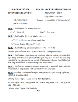 đề thi hk2 toán 9 năm 2019 – 2020 trường thcs lê quý đôn – tp hcm
