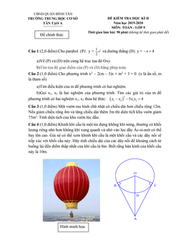 đề thi hk2 toán 9 năm 2019 – 2020 trường thcs tân tạo a – tp hcm