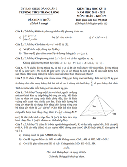 đề thi hk2 toán 9 năm 2019 – 2020 trường thcs thăng long – tp hcm