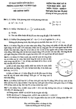 đề thi hk2 toán 9 năm học 2018 – 2019 phòng gd&đt quận 3 – tp hcm
