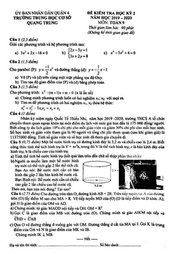 đề thi hk2 toán 9 năm học 2019 – 2020 trường thcs quang trung – tp hcm
