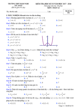 đề thi hkii toán 12 năm học 2017 – 2018 trường thpt hàm nghi – hà tĩnh