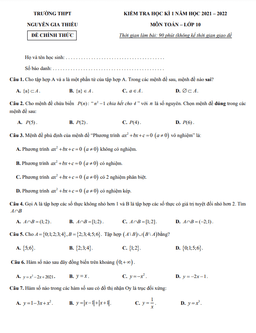 đề thi học kì 1 toán 10 năm 2021 – 2022 trường thpt nguyễn gia thiều – hà nội