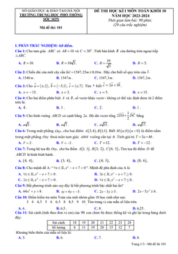 đề thi học kì 1 toán 10 năm 2023 – 2024 trường thpt sóc sơn – hà nội