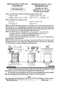 đề thi học kì 1 toán 6 năm 2020 – 2021 phòng gd&đt đống đa – hà nội