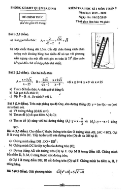 đề thi học kì 1 toán 9 năm 2019 – 2020 phòng gd&đt ba đình – hà nội