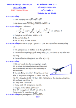 đề thi học kì 1 toán 9 năm 2020 – 2021 phòng gd&đt sóc sơn – hà nội