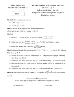 đề thi học kì 2 toán 10 năm 2018 – 2019 trường thpt chu văn an – hà nội