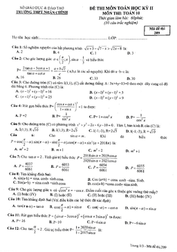 đề thi học kì 2 toán 10 năm 2018 – 2019 trường thpt nhân chính – hà nội