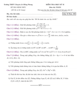 đề thi học kì 2 toán 10 năm 2019 – 2020 trường chuyên lê hồng phong – tp hcm
