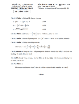 đề thi học kì 2 toán 10 năm 2019 – 2020 trường thpt cần thạnh – tp hcm
