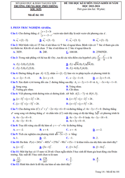 đề thi học kì 2 toán 10 năm 2023 – 2024 trường thpt sóc sơn – hà nội