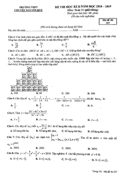 đề thi học kì 2 toán 11 năm 2018 – 2019 trường chuyên nguyễn huệ – hà nội